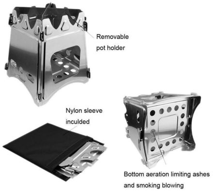 Наружная горелка из нержавеющей стали Деревянная печь Мини-кампинг Кулинария Пикник Складная печь Нет